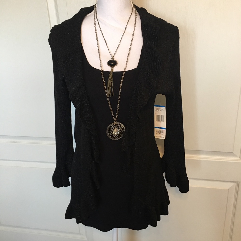 🆕Nine West Woman black metallic ruffled cardigan